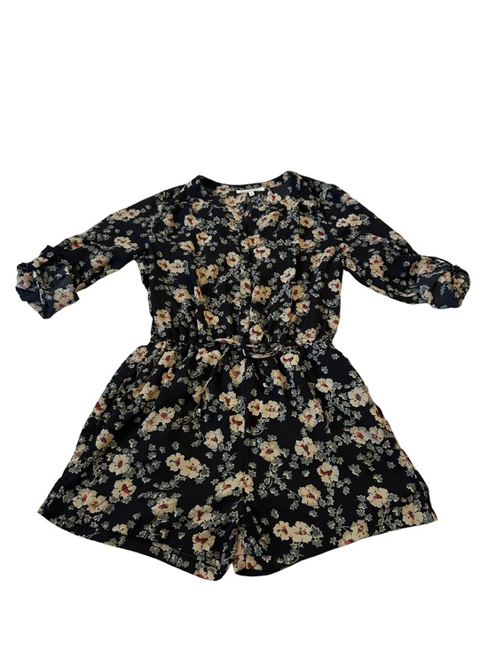 Daniel Rainn Pants - Daniel Rainn Dark Navy Boho Floral Long-Sleeve Romper with Tie Waist Size M